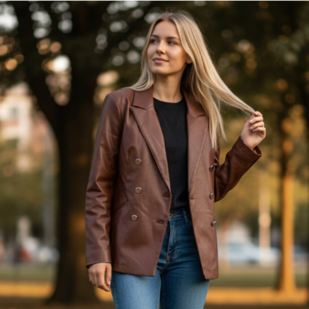 NWT MARC NEW YORK FAUX LEATHER BLAZER WITH GOLD BUTTON IN COLOR CHOCOLAT…